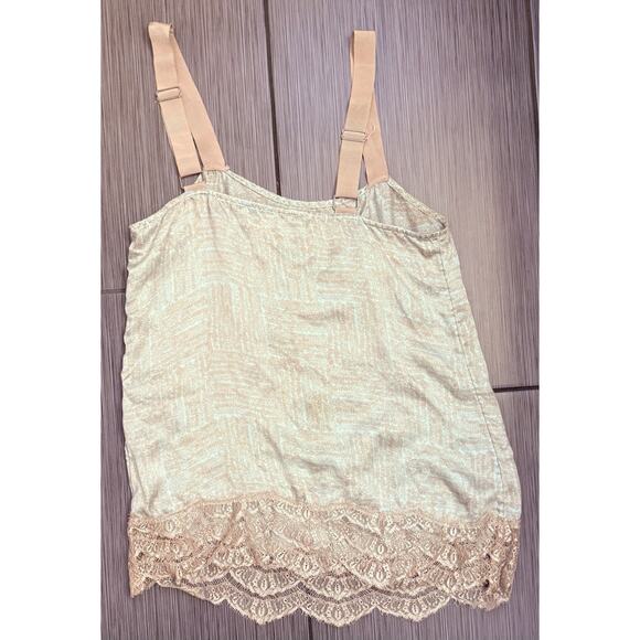 Banana Republic Gold/Green Silk Lace Trimmed Tank Top Small Fairy Flowy Dainty - Picture 4 of 6